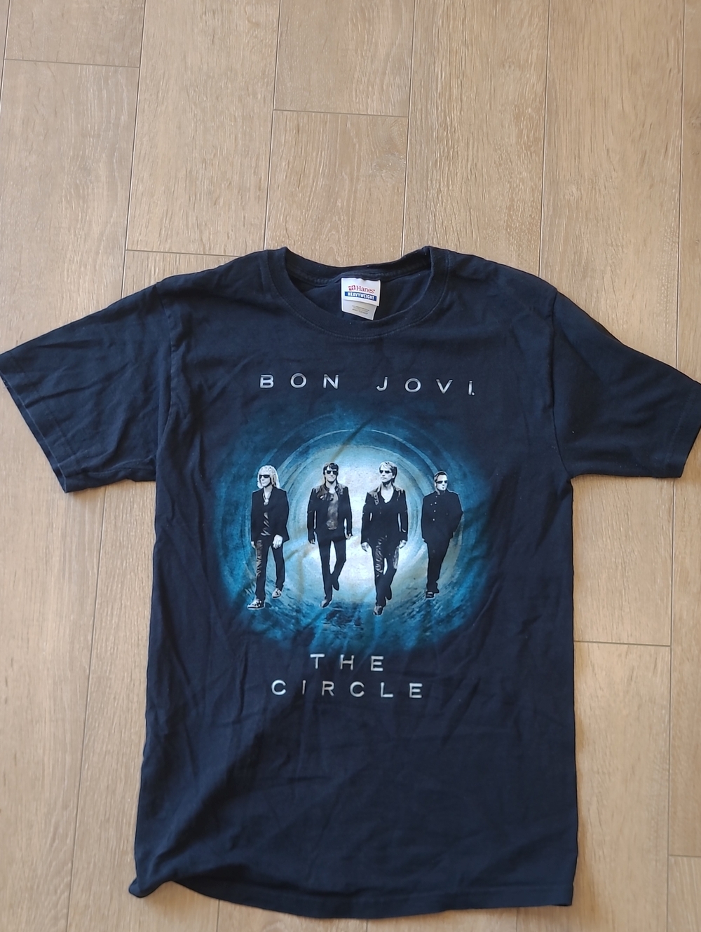 Offical 2010 Concert Tee Hanes Bon Jovi The Circle Tee - Black with Blue Graphic